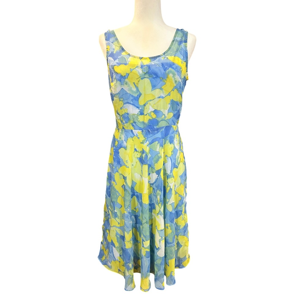 Madison Leigh Dress Floral Print Sleeveless Midi Blue Yellow Women's Size 8